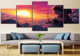 Canvas Print Painting Wall Art League Of Legends Game Poster 5 Piece Landscape Field Mushroom Sunset Teemo Picture For Kids Room7660865