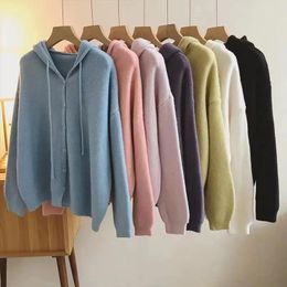 Women's Knits 7 Colours Cardigan Women Hooded Sweater Casual Autumn Ulzzang Knitted Loose Cosy Girls Streetwear All-match Classic Simple Warm