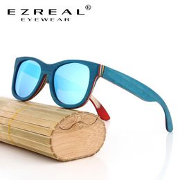 Sunglasses Ezreal Brand Designer Wood Sunglasses New Men Polarized Blue Skateboard Wood Sunglasses with Original Box Retro Vintage Eyewear