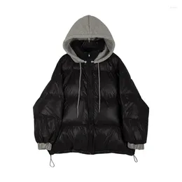 Women's Down Fashion Short Jacket Women Wild Loose Winter Hat Jackets Stitching Thick Hooded White Duck Coat