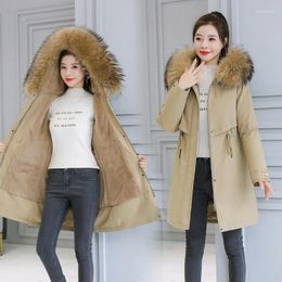 Women's Trench Coats 2024 Warm Fur Lining Long Parka Winter Jacket Women Clothing Medium Hooded Coat
