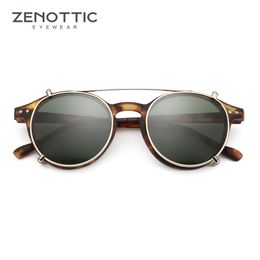 Sunglasses Zenottic Retro Double Lens Flip Up Clip on Sunglasses Steampunk Style Men Women Circle Anti Blue Light Glasses Polarising Clips