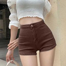 Women's Shorts Elastic Denim Shorts Women Korean Fashion High Waist Slim Brown Mini Shorts Summer Vintage Babes Sexy Bottoms Female Clothes YQ240108