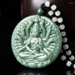 Pendant Necklaces Natural Jade Thousand-Hand Kwan-yin For Man And Women Fengshui Geomantic Guanyin Amulet Talisman Symbolize Safety