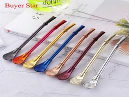 20 pcslot straw metal stainless steel straw Bombilla Gourd Drinking Filtered plating gold rose gold black straws5505131