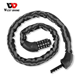 WEST BIKING MTB Road Bike Safety Chain Lock Anti-theft Password Bicycle Lock Outdoor Cycling Accessories Motorbike Scooter Lock 240106