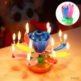 Candles New Cake Candle Musical Rotating Lotus Flower Candle Light Party Happy Birthday DIY Wedding Candle Cake Decoration Gifts 2023