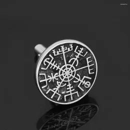 Brooches 2Pcs Stainless Steel Nordic Viking Rune Compass Amulet Cufflinks Small Size With Gift Bag