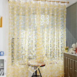 Curtain Leaf Printing Tulle Voile Drape Panel Decorative Articles Translucent Gauze Thin Porch Partition For Living Room Kitchen