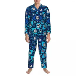 Men's Sleepwear Pajamas Men Greek Evil Eye Daily Blues Silver Two Piece Casual Pajama Sets Long Sleeve Comfortable Oversized Home Suit