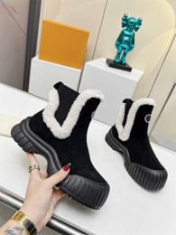 1 Boots New Ladies Ankle Boots Polar Suede Boa Sole Platform Short Boots Black Sock knit Comfy Casual Fashion Mid Calf Shoe Boots With Box