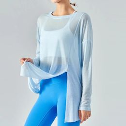 Shirts 2022 Yoga Long Sleeves Shirts Women Quick Drying Thin Sports Tops Casual Loose Fiess Tshirts Women Workout Clothes Gym Wear