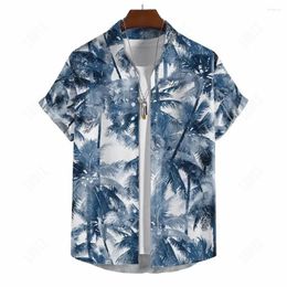 Men's Casual Shirts Fashion Hawaiian Shirt 3d Plant Print Summer Short Sleeve Tops Loose Breathable Oversized Clothing