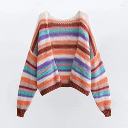 Women's Knits 2024 Spring Striped Knitted Cardigan Sweater Women Fashion Long Sleeved Open Stitch Top Autumn Female Casual Knit