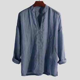 Men's Casual Shirts Fashion Long Sleeve Shirt Solid Colour Thin Blouse Men Linen