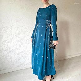 Ethnic Clothing Middle Eastern Muslim Women's Lace-up Dress Turkey Jilbab Hijab Abaya Ramadan Long Robe Islam Print Vestido