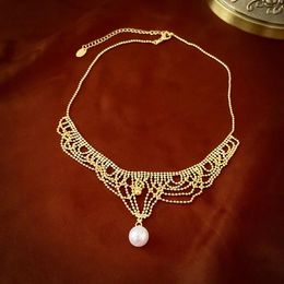 Pendant Necklaces Metal Multi-Layer Lace Tassel Pearl Necklace French Royal Style Clavicle Chain Women