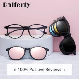 Sunglasses Ralferty Magnet Sunglasses Women Polarised 6 in 1 Eyeglass Frame with Clip on Glasses Men Round Uv400 Tr90 3d Yellow Oculo A2245