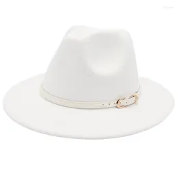 Berets Top Hat White Small Belt Accessories Fedora Women Party Hip Hop Punk Big Brim Panama Woolen Felt Cap Sunhat