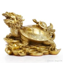 Crafts Pure copper dragon turtle pendulum town house zhuo evil spirits against small people mother and son ingot turtle beast feng shui