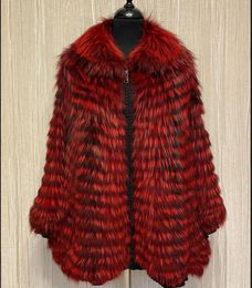 Fur Winter ladies real fox fur coat real silver fox braided shawl fashion European street style