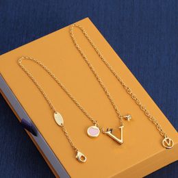 With BOX Luxury Designer Pendants Necklaces Never Fading Pink Heart Silver 18K Gold Plated Stainless Steel Letter Choker Pendant Necklace