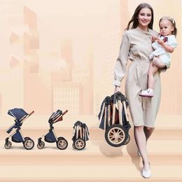 Strollers# Luxury Infant designer Stroller 3 in 1 High Landscape Cart Can Sit Can Lie Brand Portable Pushchair Carrier Free fashion soft