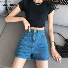 Women's Shorts Gaodinglan 2023 New Summer Versatile Temperament High Waist Women Shorts Slim Fit Solid Blue Knit Denim Shorts Korean Hot Pants YQ240108