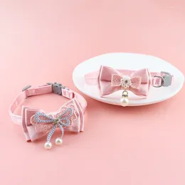 Dog Collars Personalized Lace Splicing Pet Products Puppy Collar Fashionable Bow Pearl Pendant Cute Cat Bell Accessories