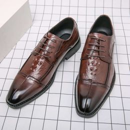 Brown Business Formal Derby Wedding Men's Fashion Classic Oxford Crocodile Pattern Banquet Dress Shoes