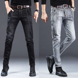 Men's Slim-fit Gray JeansStretch Denim PantsScratches Black JeansHigh Quality Trendy Casual JeansStylish Jeans Pants Men; 240108