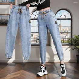 Women's Jeans Harem Pants Vintage High Waist Woman Ankle Length Style Korean Loose Elastic Nine-point Women