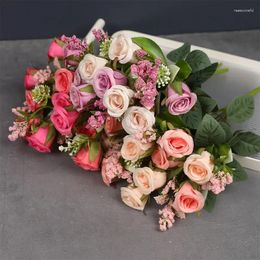 Decorative Flowers Simulation 5 Small Rose Bouquets Bouquet Wedding Shooting Props Home Decoration Table Fake Artificial