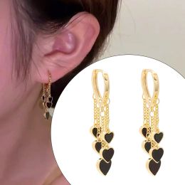 Korean Simple Small Black Heart Tassel Earrings For Women Temperament Exaggerated Drop Earrings Party Jewellery Wholesale
