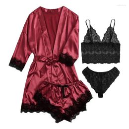 Bed Skirt Lingerie Set with Robe 4pcs Nightgown for Girls Soft Comfortable and Breathable Spa Bathrobe Women Home El