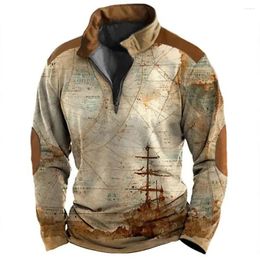 Men's Hoodies Vintage Zipper For Men 3d Nautical Printed Long Sleeves Sweatshirts Loose Oversized Pullover Hoodie Clothing