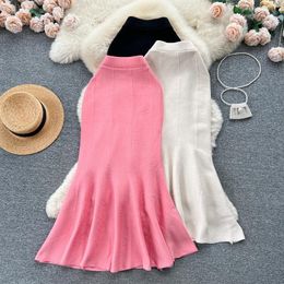 Skirts Women Chic Knit Full Skirt High Waist Elegant Korean Fashion Hip Wrap Trumpet Sweet Autumn Clothing