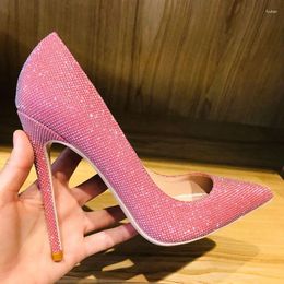 Dress Shoes Pink Sparkly Bling Women Wedding High Heel 12cm 10cm 8cm Customise Lady Shiny Pumps Plus Size 33-45