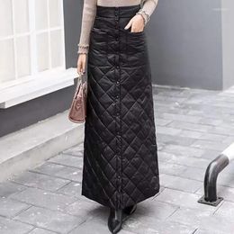 Skirts 2024 Winter Women Down Cotton-padded Skirt Thicken Windproof Warm Long With Button Quilted Cotton A-line T425
