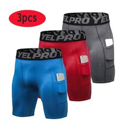 Underpants Men Compression Shorts Running Training Fiess Shorts Breathable Active Workout Underwear with Pocke