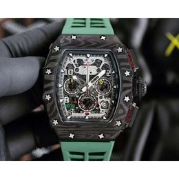 R i c h a r mens superclone aaa mechanical brand watches rm11-03 HQTZ chronogarph gmt carbon Fibre dail wrsitwatches Anti scratch sapphire mirror surface