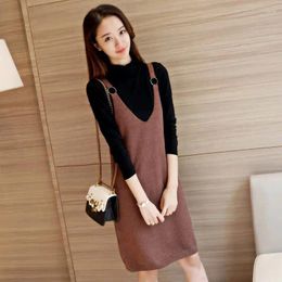 Casual Dresses Fashion Women Autumn Winter Sleeveless Sweater Knitted 2024 Straight Elastic Knit Lady Knee-length T632