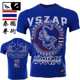 Vszap Tiger Thai Pure Cotton Men's T-shirt Sports Fiess Short-sleeved Boxing Sanda MMA Wushu Jujitsu Fiess Suit