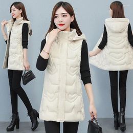 Women's Trench Coats Detachable Hat Medium Long Down Cotton Vest Female Autumn Winter Korean Warm Waistcoat