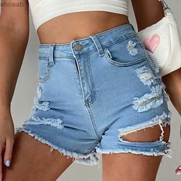 Women's Shorts 2021 New European Beauty Sexy Denim Shorts Jeans Womens High Rise Distressed Fray Hem Stretchy Denim Jean Shorts S-xxl YQ240108