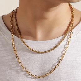 Chains Double Layer In 2024 Trend Men Twist Necklace Hiphop Stainless Steel Link Neck Chain For Male Fashion Jewellery