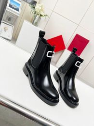 2023 Autumn/Winter New Round Head Black Elastic Strap Chelsea Boots Retro Elastic Strap Short Mid Heel Short Boots for Women