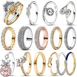 Cluster Rings Women's Exquisite 925 Sterling Silver Brilliant Stackable Sun Moon Snow Flower Ring Fashion Luxury Charm Jewelry Gift