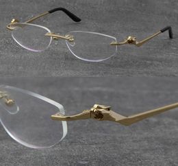 Metal Classic Leopard Series Rimless Optical Reading Frames Marbling Eyeglasses 18K Gold Frame Glasses Men Myopic Cat Eye Round Ey3541336