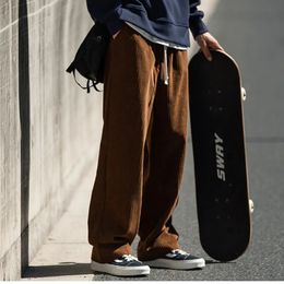 Men's Casual Pants Loose Straight Corduroy Elastic Waist Sweatpants Fashion Streetwear Spring Men Sports Jogger Trousers 240108